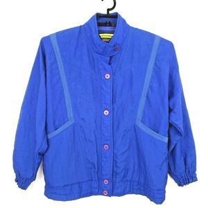 VINTAGE Crosswinds Windbreaker Blue Purple Trim Full Button